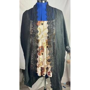 Floral Square Neck Peasant Blouse | Boho Tiered Top with Open Tie Back Size M/L